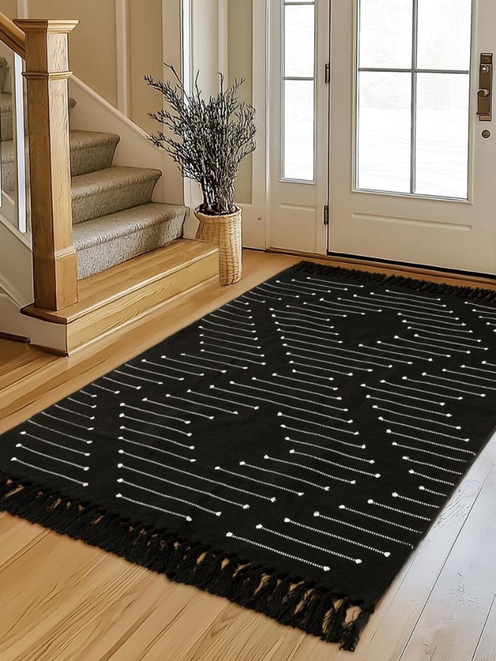 Boho Washable Area Rug 3x5 - Lightweight Woven Cotton Entryway Bedroom Throw